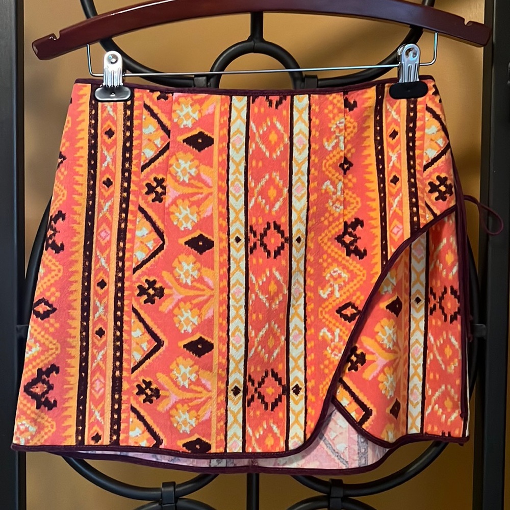 FREE PEOPLE Cleo Geometric-Print Faux Wrap Skirt